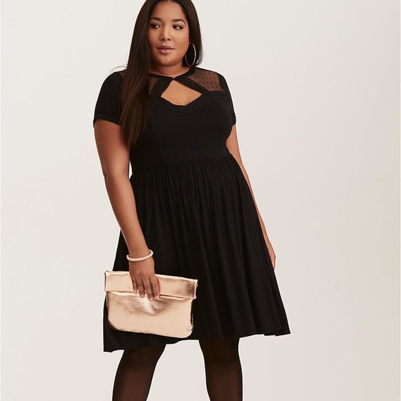torrid Dresses & Skirts - Torrid Dot Mesh Inset Black Skater Dress NWT 3